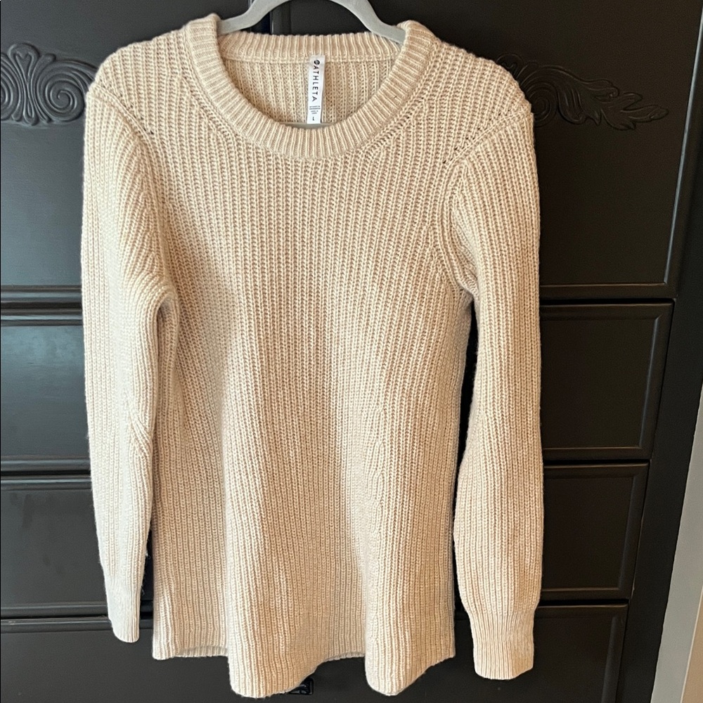 Athleta Wool Blend Sierra Crew Cream Ribbed Sweater